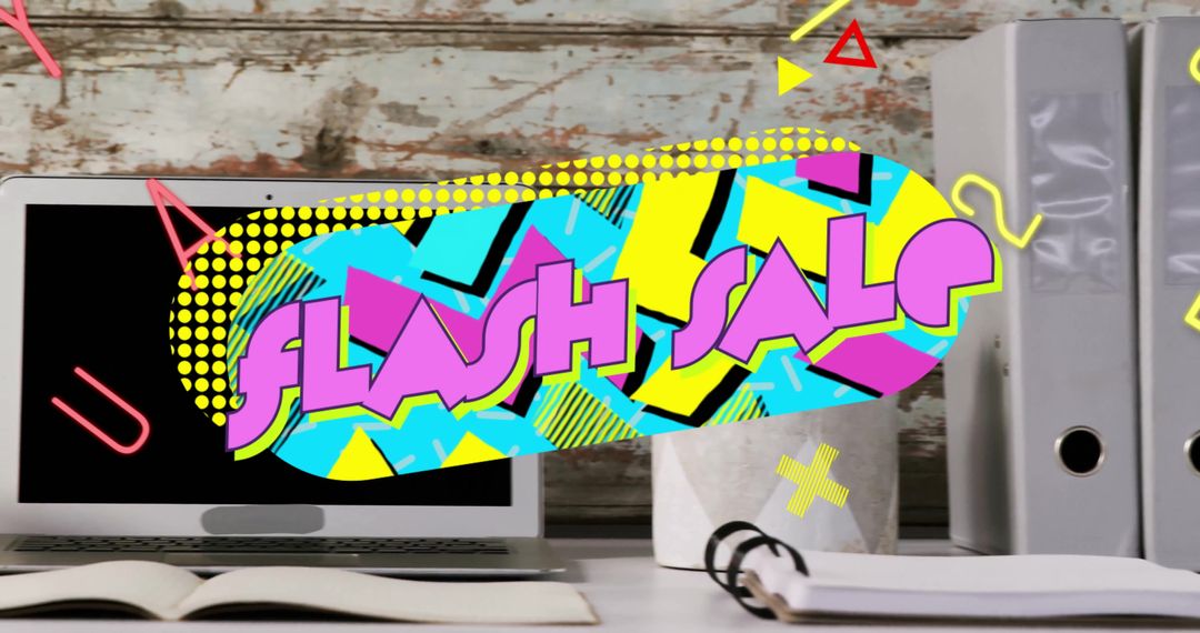 Colorful Flash Sale Graphic in Modern Workspace Setting