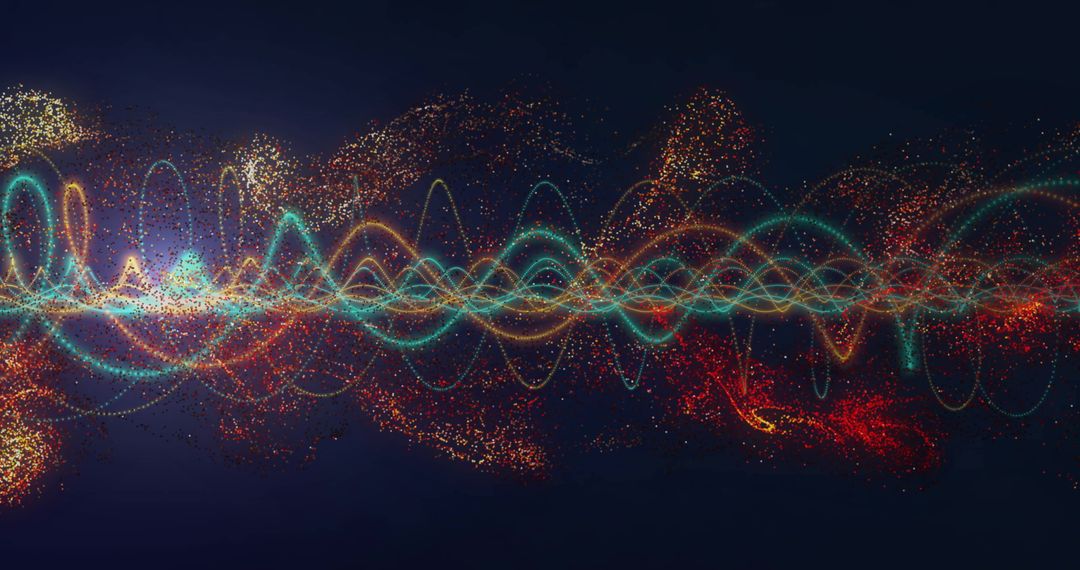 Vibrant Data Waves with Glowing Light Trails on Dark Background