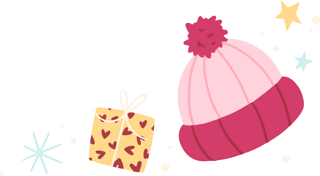 Festive Winter Hat with Gift Box on Transparent Background