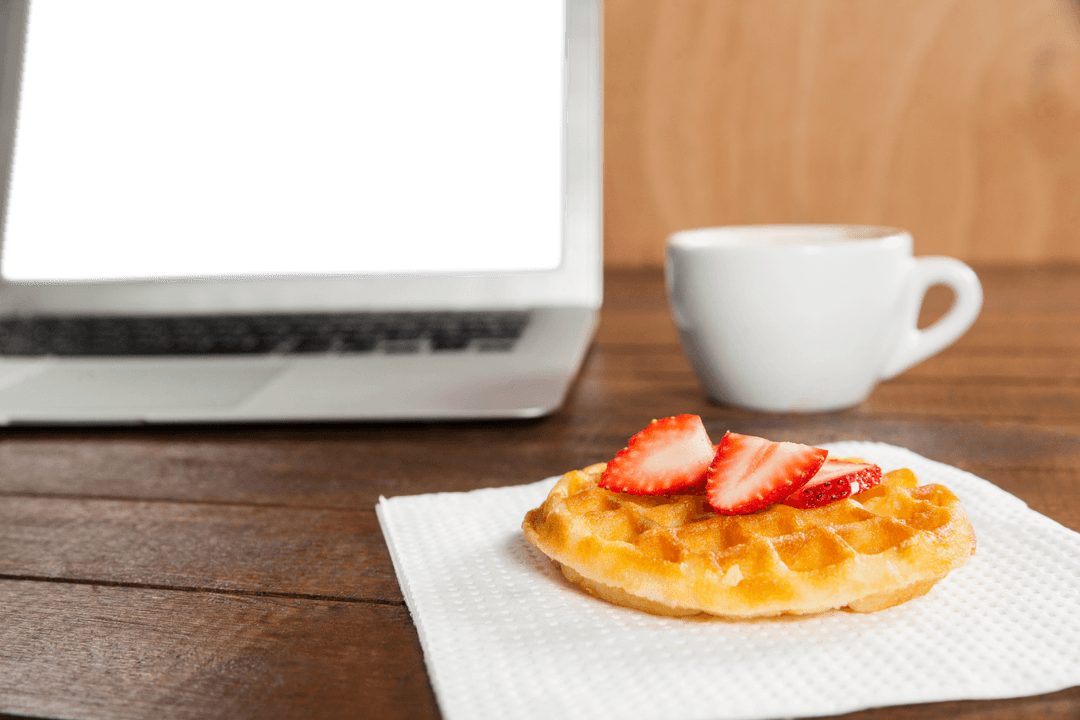 Transparent Background Workspace with Waffle Breakfast
