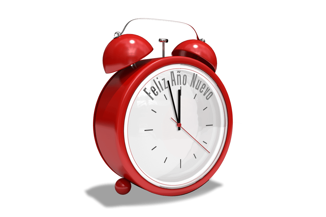 Transparent Red Alarm Clock with Feliz Año Nuevo Text