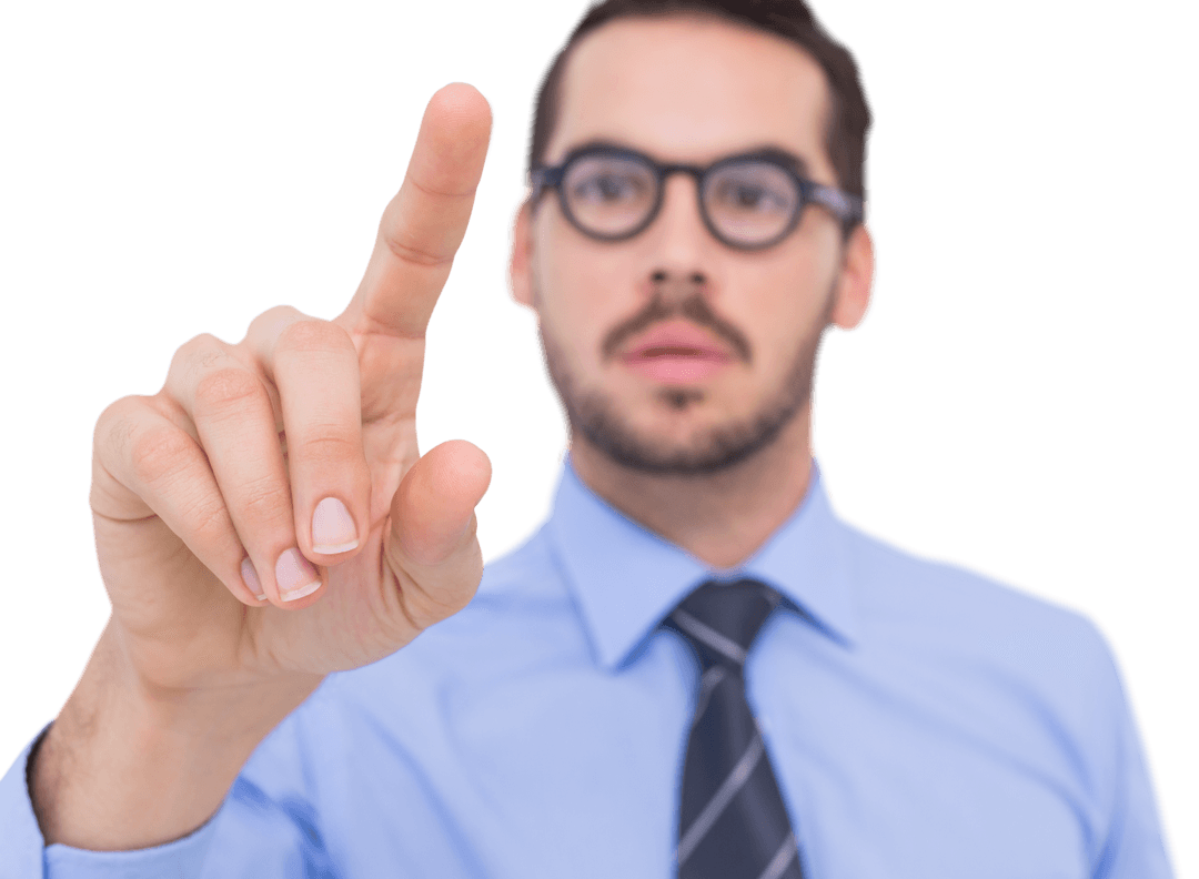 Transparent Businessman with Glasses Pointing