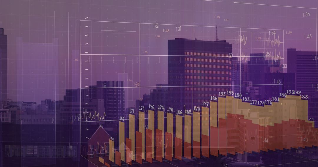 Financial Data Visualization Overlay on Cityscape