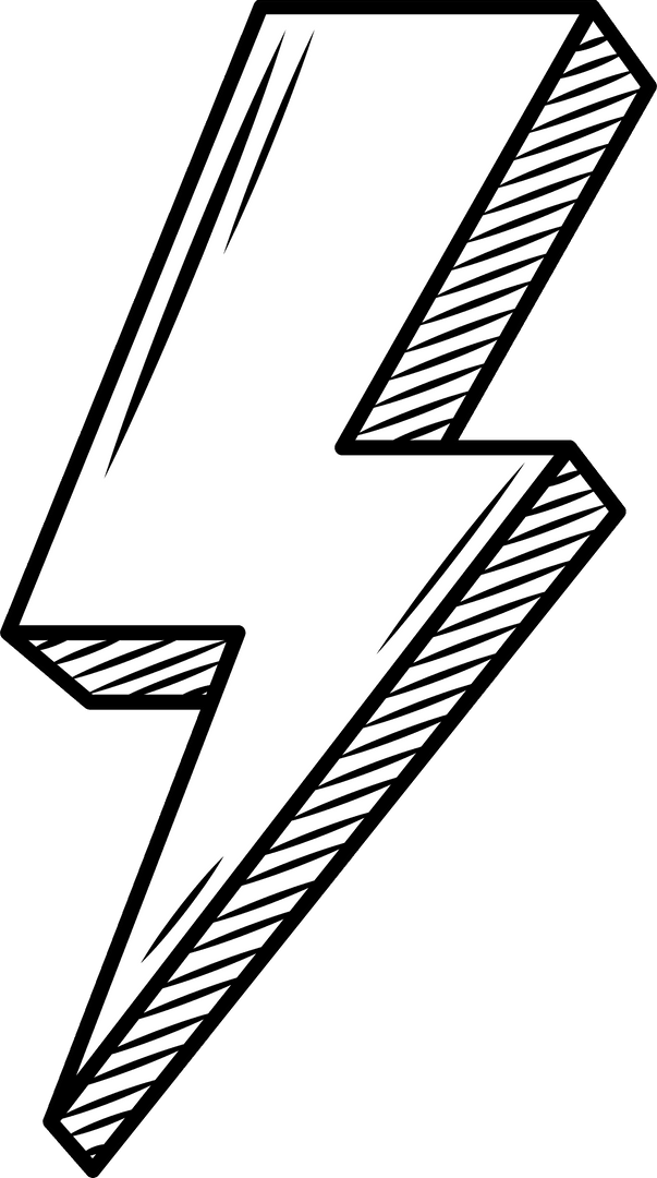 3D Lightning Bolt with Bold Outline on Transparent Background