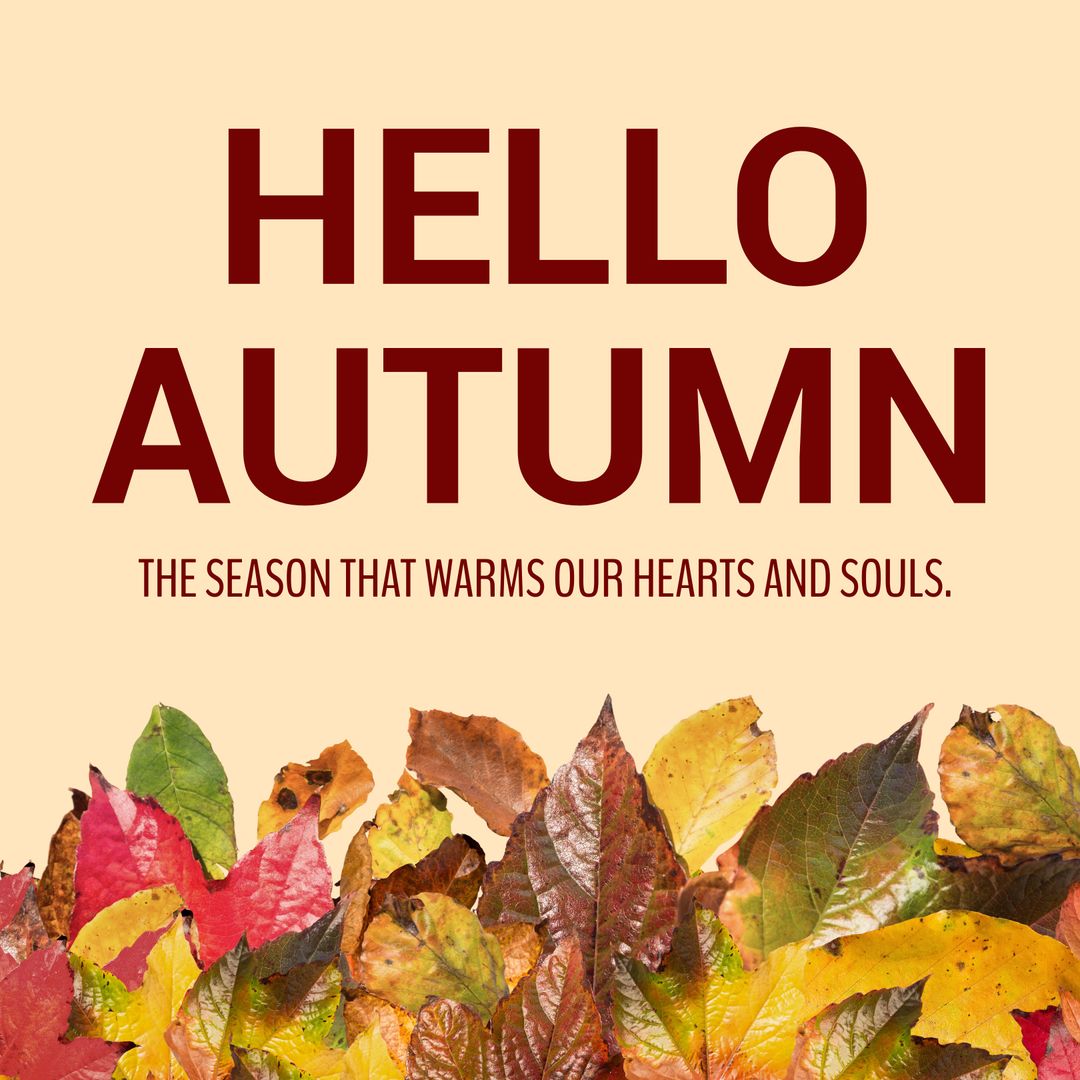 Hello Autumn Text Over Colorful Fall Leaves on Yellow Background - Download Free Stock Templates Pikwizard.com