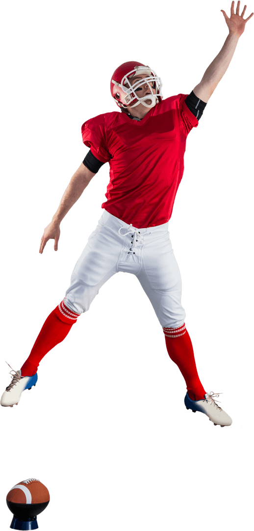 American Football Player Reaching for Ball in Action Pose Transparent