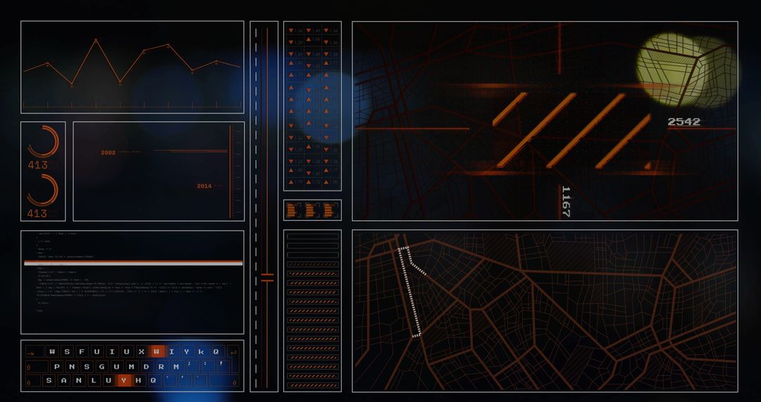 Futuristic user interface with graphs and data mapping technology