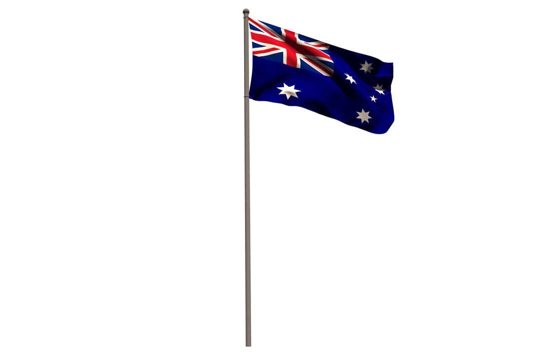 Australian National Flag on Pole, Transparent Background