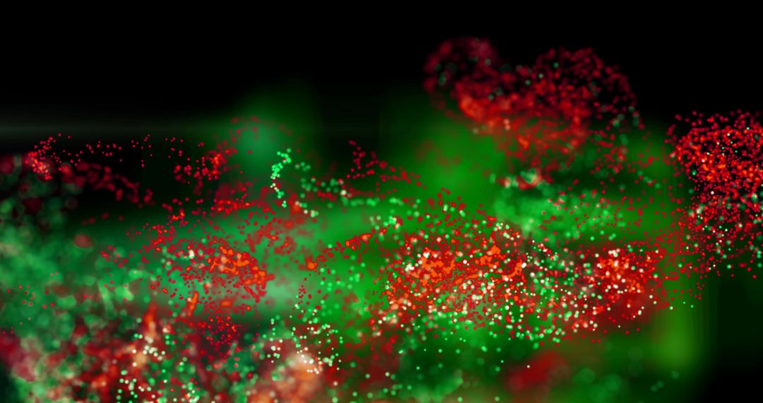Dynamic Red and Green Particles on Black Background
