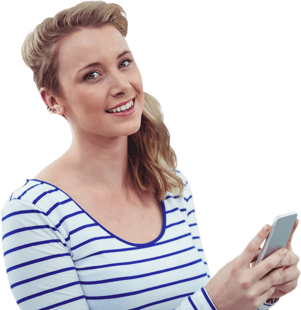 Caucasian Woman Smiling Using Smartphone Transparent Background