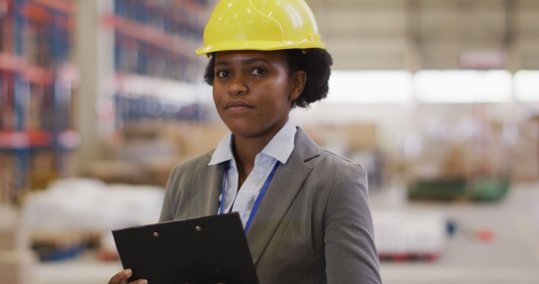 Female Engineer Working in Warehouse with Clipboard - Free Images, Stock Photos and Pictures on Pikwizard.com