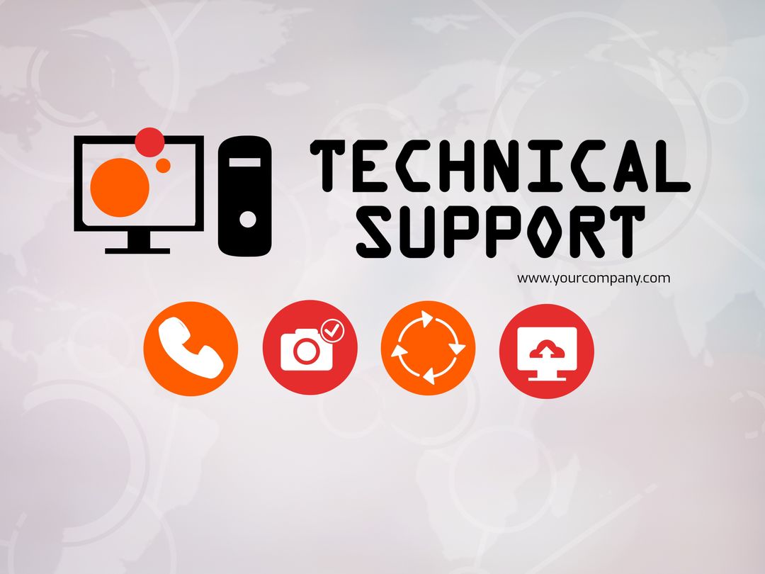Technical Support Services Advertisement with Icons and Text