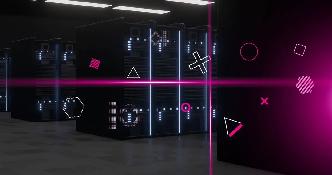 Modern Data Center with Digital Elements Overlay