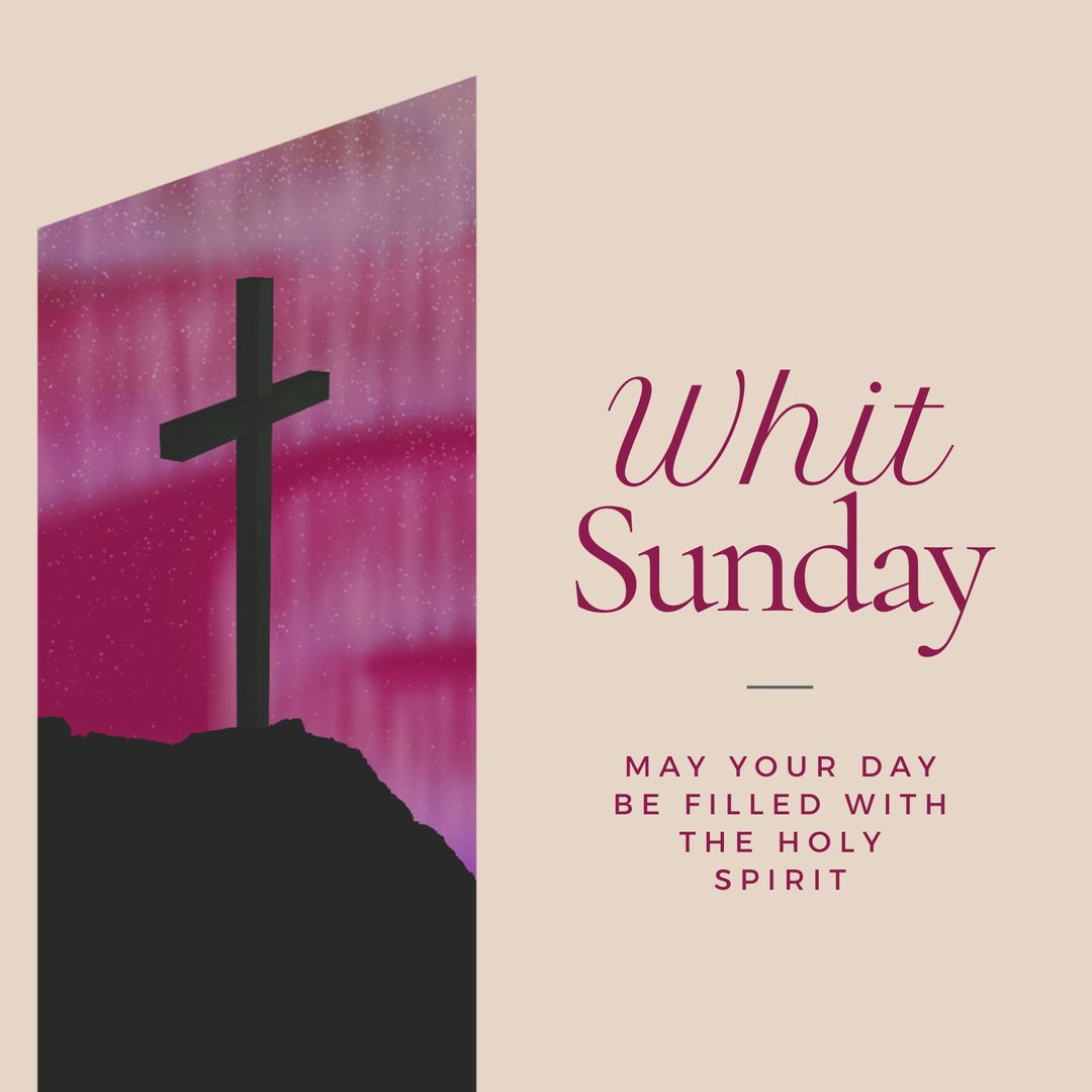 Whit Sunday Christian Cross on Rose Background