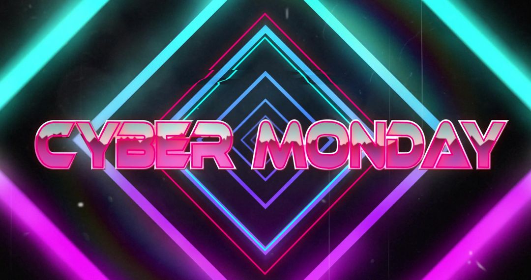 Cyber Monday Text with Neon Geometric Background