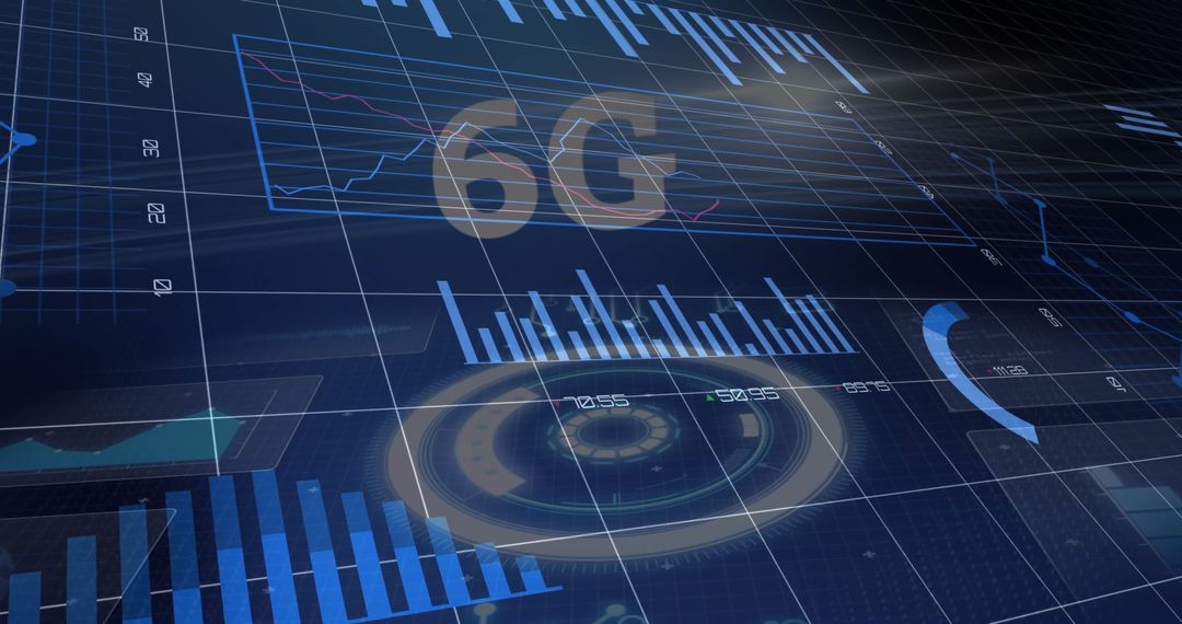 Futuristic 6G Dashboard Interface with Digital Analytics