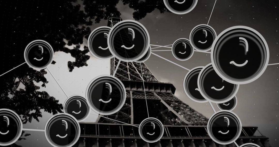 Futuristic Network with Eiffel Tower in Paris Night Sky