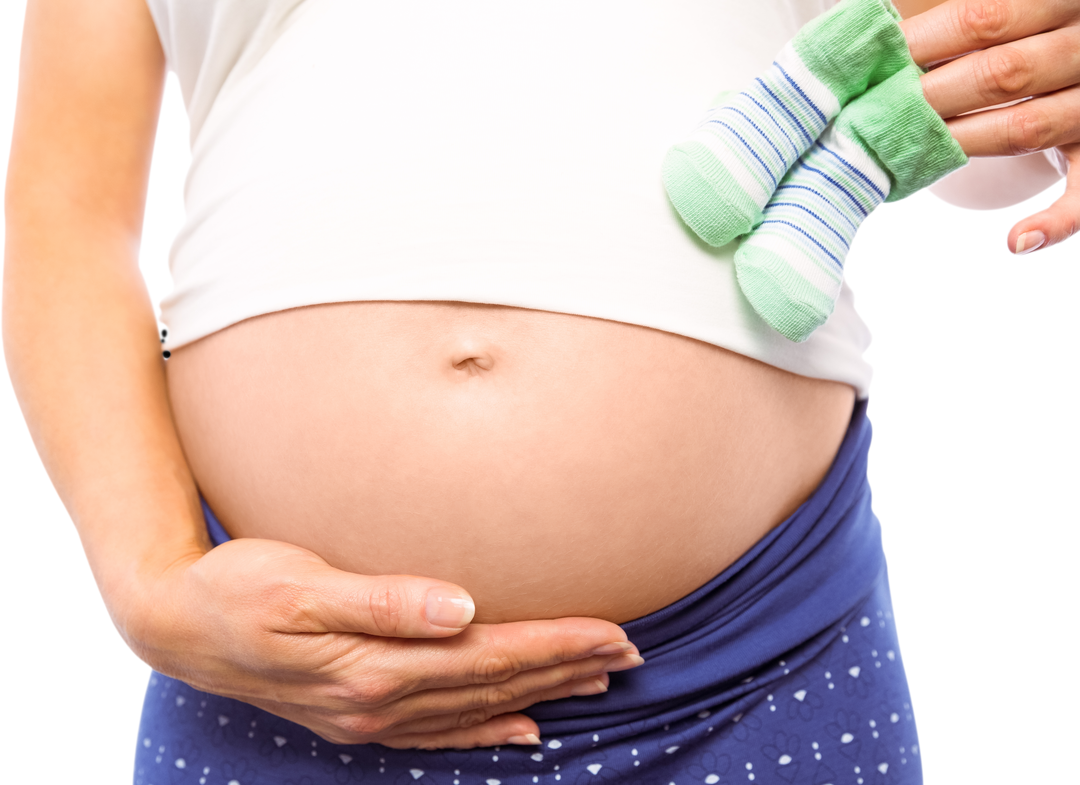 Pregnant woman with transparent background holding baby shoes over belly - Download Free Stock Images Pikwizard.com