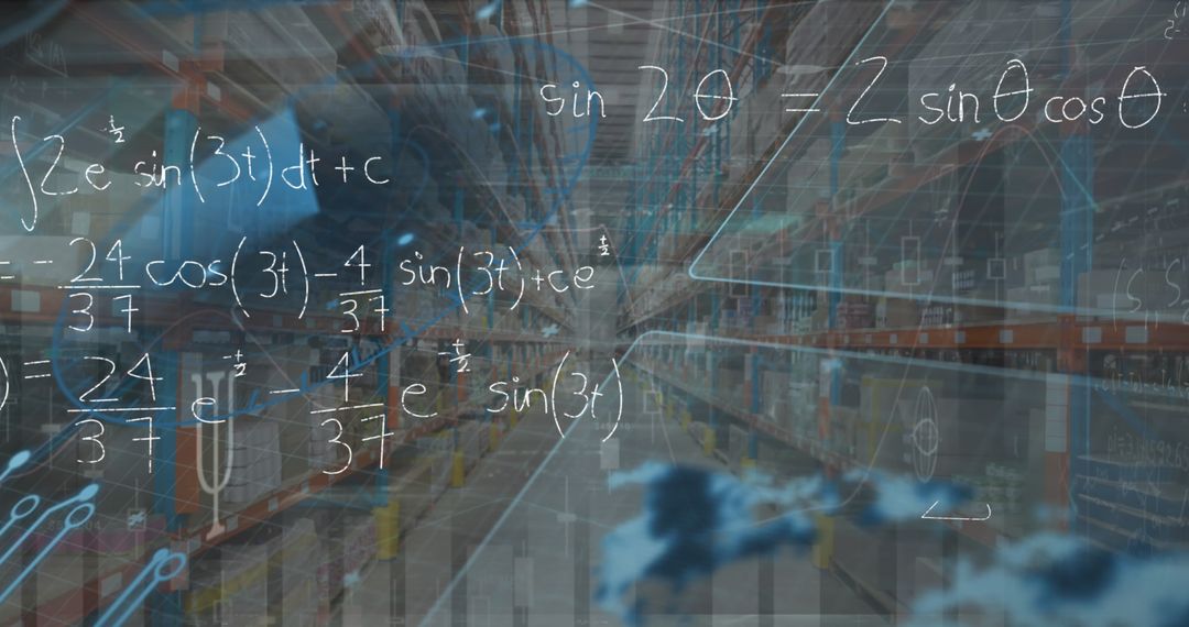 Warehouse Digital Transformation Concept with Formulas and Technology Overlays
