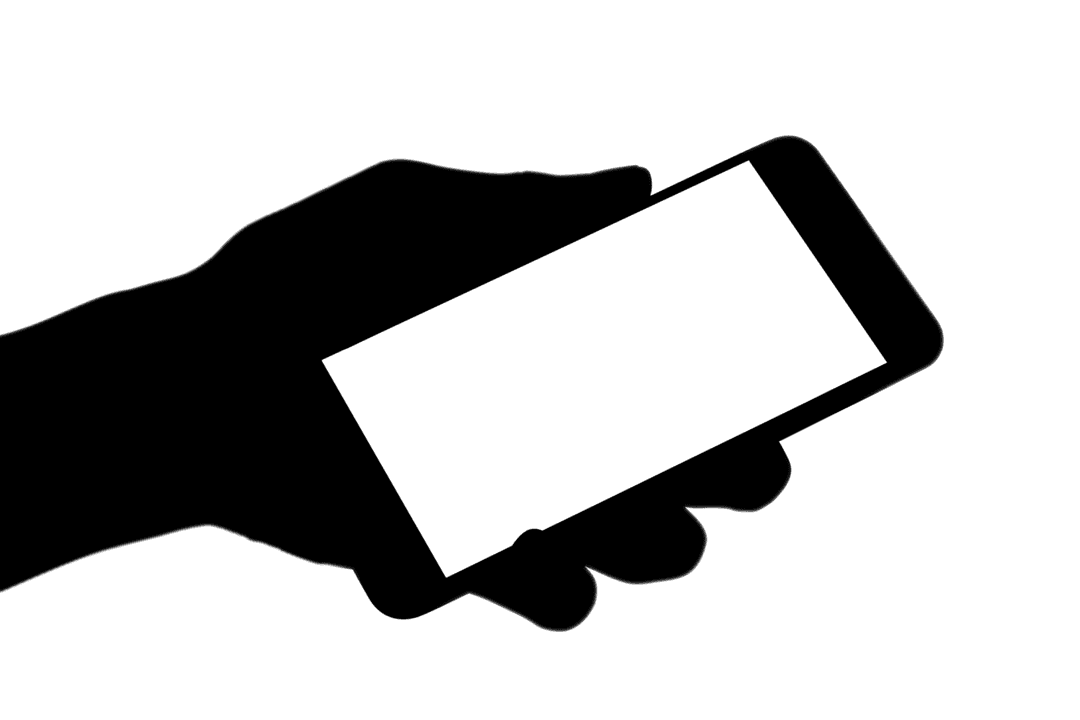 Black Hand Holding Smartphone with Blank Screen on Transparent Background