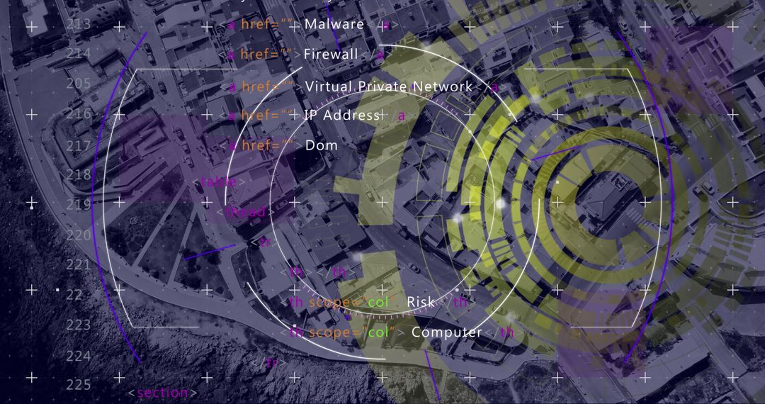 Digital Network Interface Over Urban Landscape Vivid Visualization