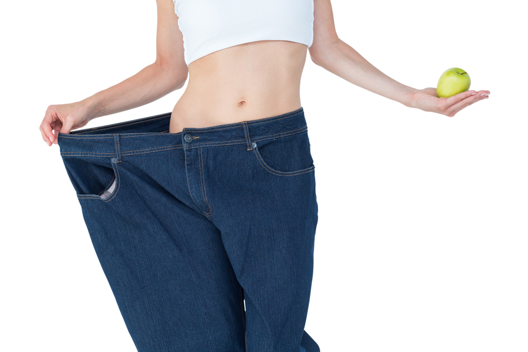 Transparent Shot of Slender Woman Holding Apple in Oversized Jeans - Download Free Stock Images Pikwizard.com