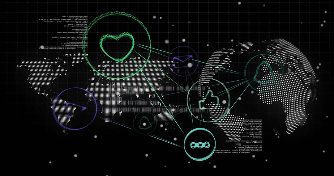 Digital Network World Map with Social Media Icons