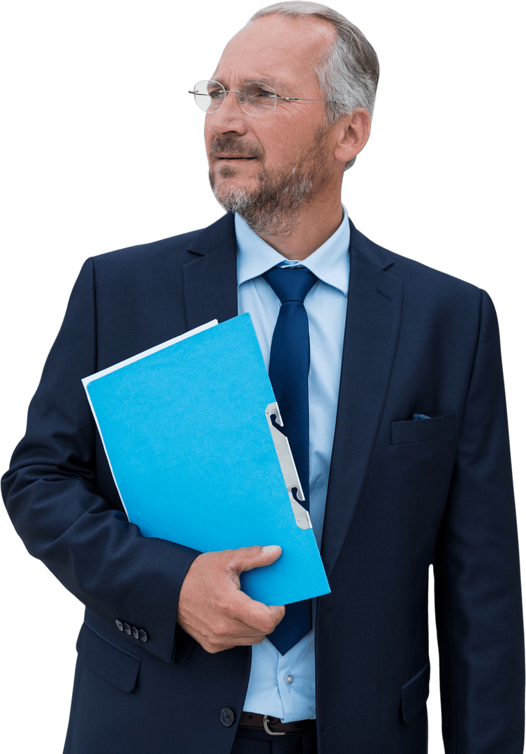 Transparent Background Mature Businessman Holding Blue File