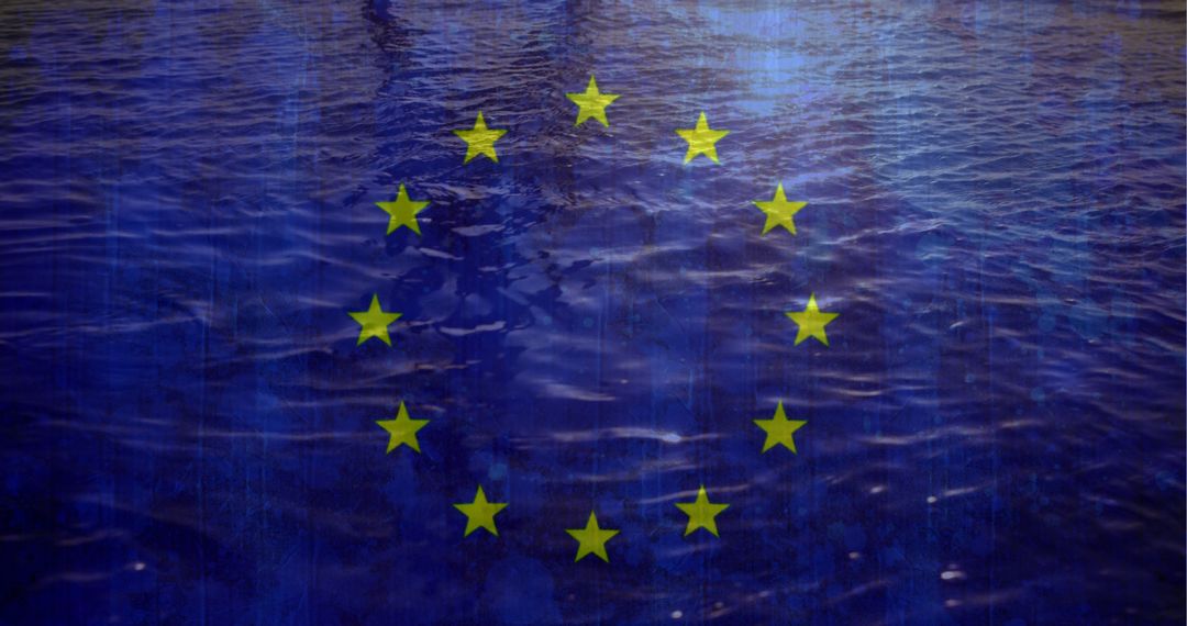 European Union Flag Overlay with Serene Water Background