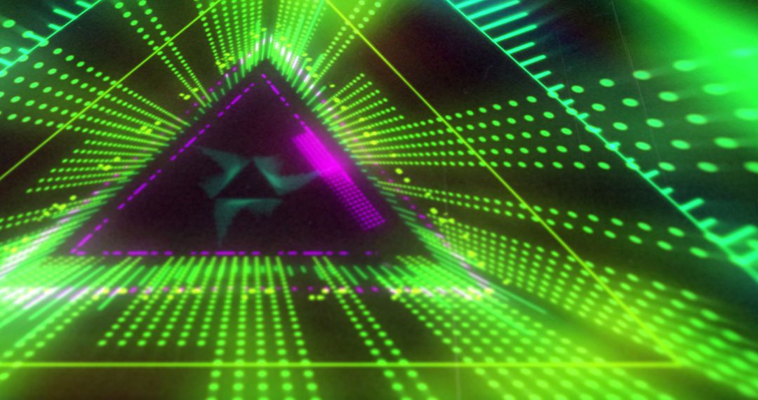 3D Triangular Tunnel with Dynamic Neon Green and Pink Lights