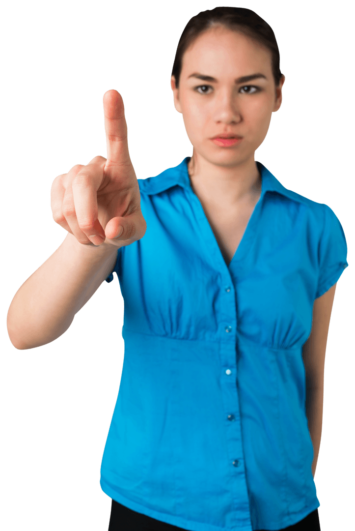 Caucasian Woman Pointing on Transparent Background Lifestyle Concept