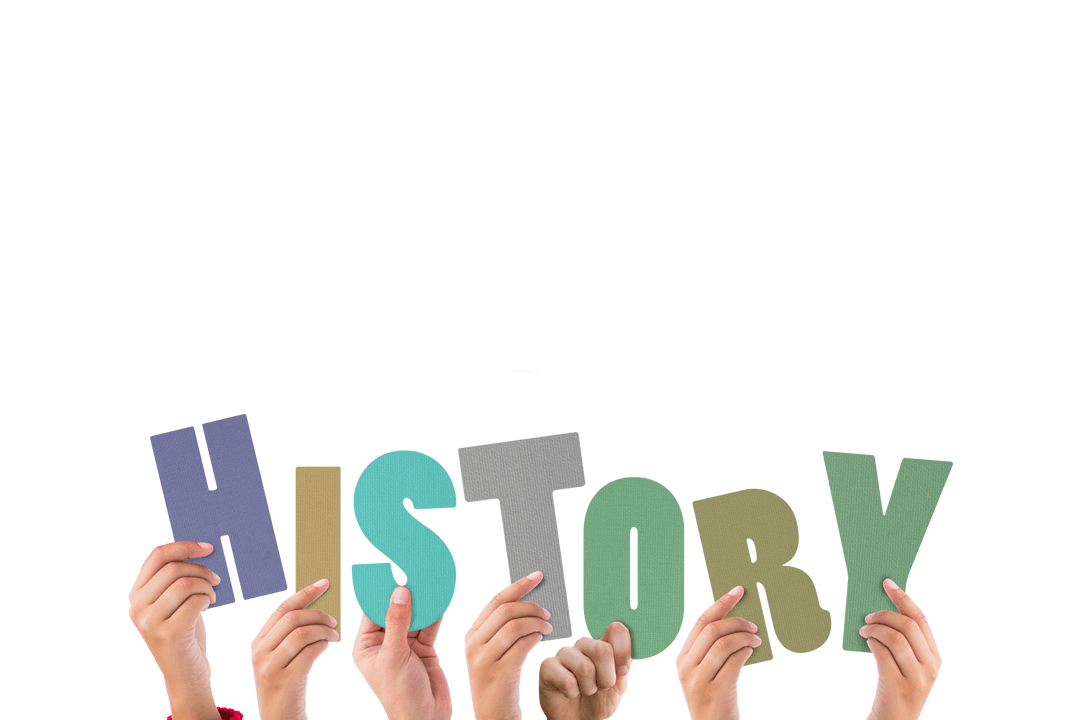 Hands Holding Colorful History Letters with Transparent Background