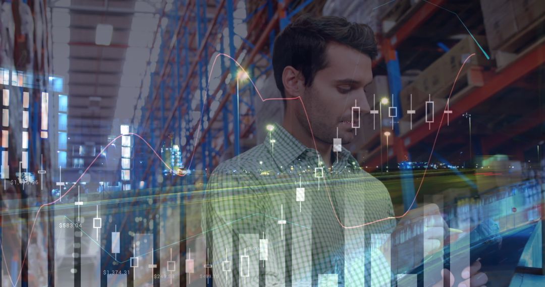 Inventory Manager Analyzing Warehousing Stock Using Data Overlay
