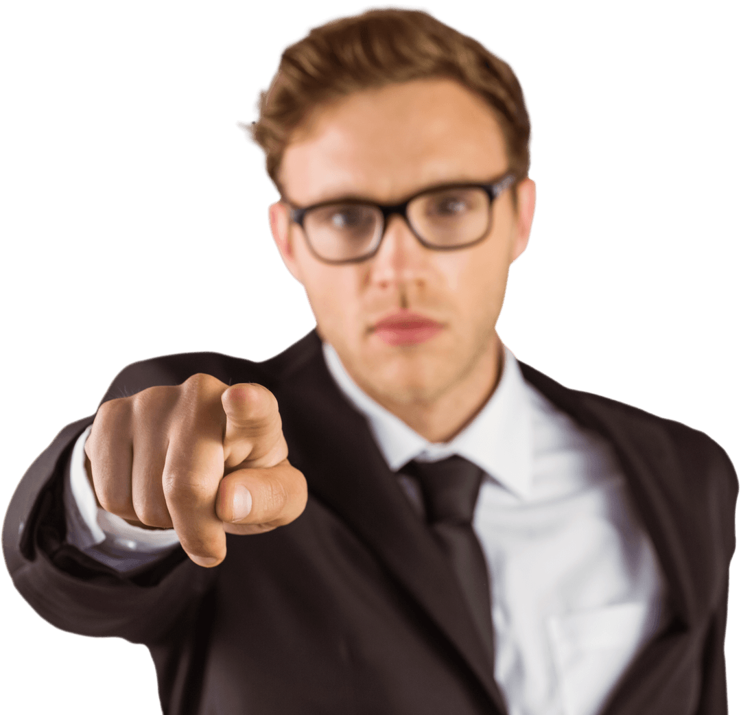 Focused Young Businessman Pointing with Determination Transparent Image