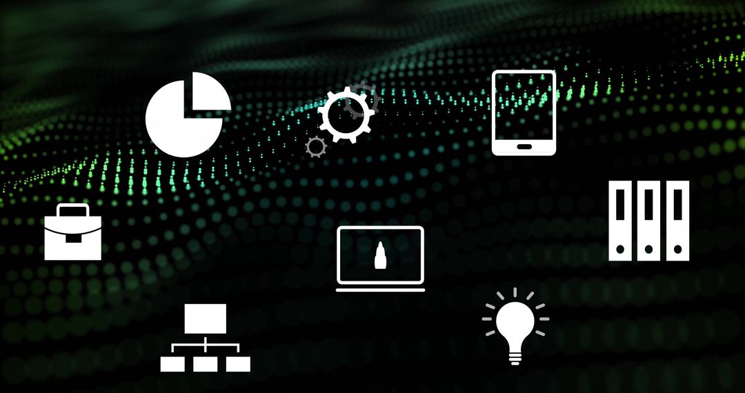 Futuristic Technology Icons with Digital Matrix Background