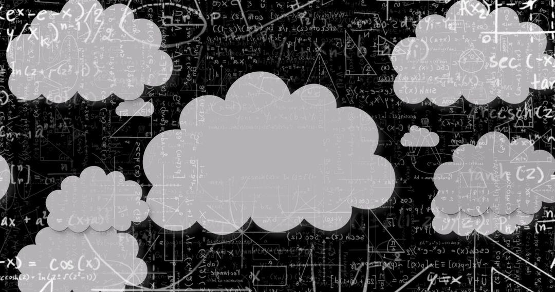 Clouds Overlaying Mathematical Formulas on Black Background