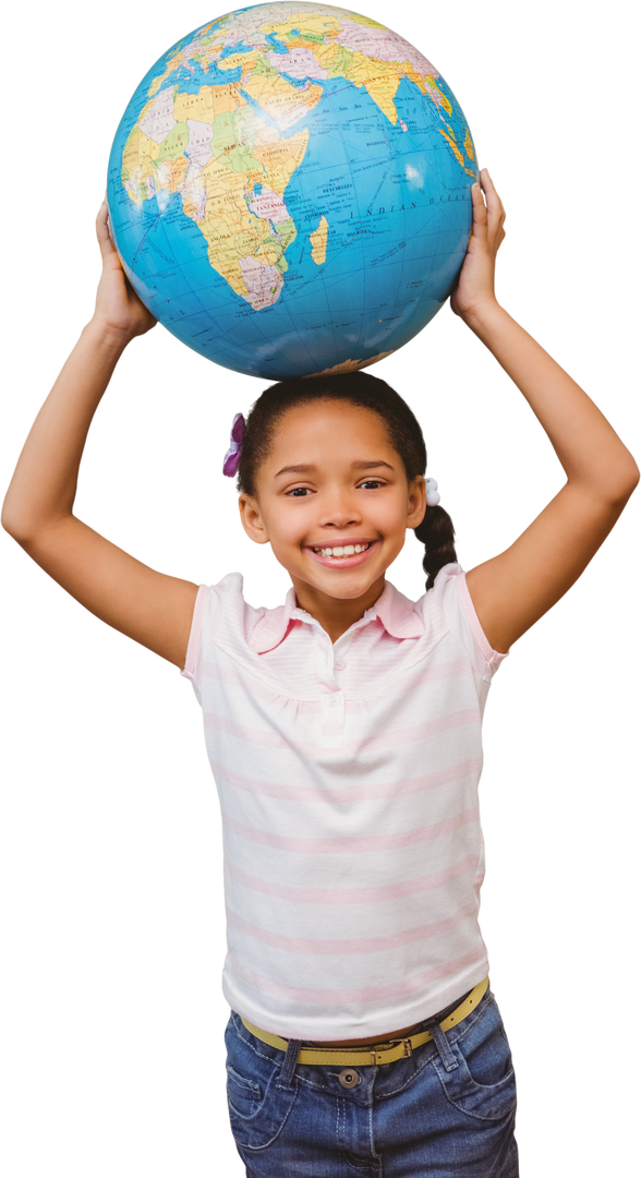 Smiling Biracial Schoolgirl Holding Globe, Transparent Background - Download Free Stock Images Pikwizard.com