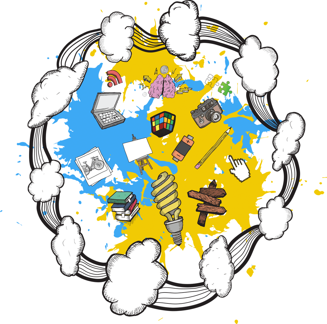 Creative Cloud Concept with Transparent Background Illustrating Network Symbols