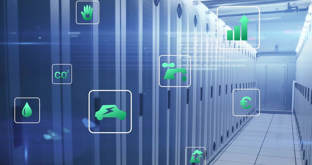 Eco Icons on Data Center with Global Processing Concept