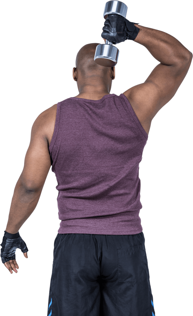 Athletic Man Exercising with Dumbbell on Transparent Background
