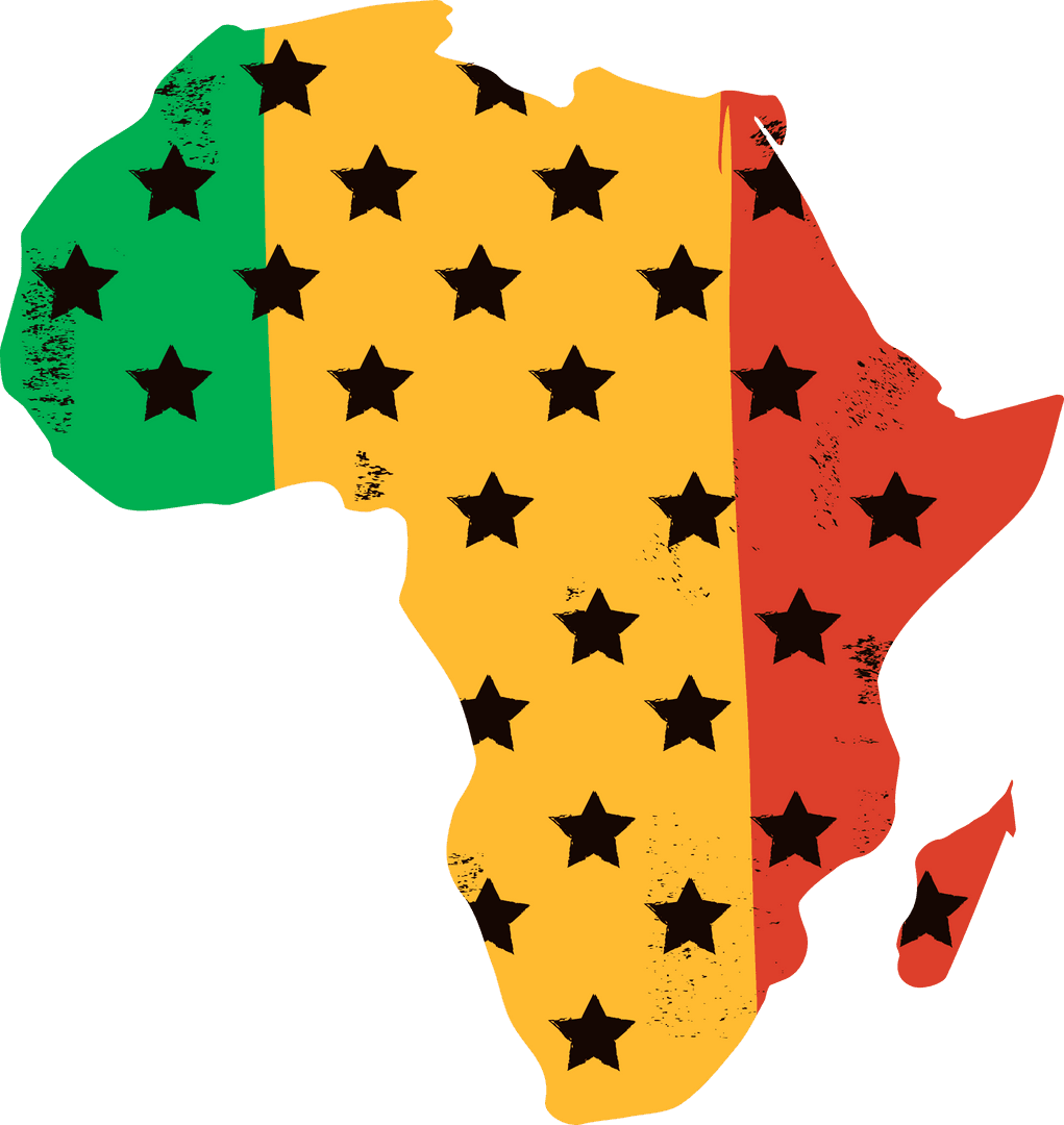 Stylized African Continent Map with Tricolor Stars on Transparent Background