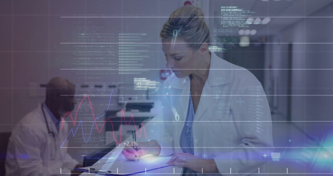 Medical Professional Analyzing Digital Patient Data in Modern Hospital Setting