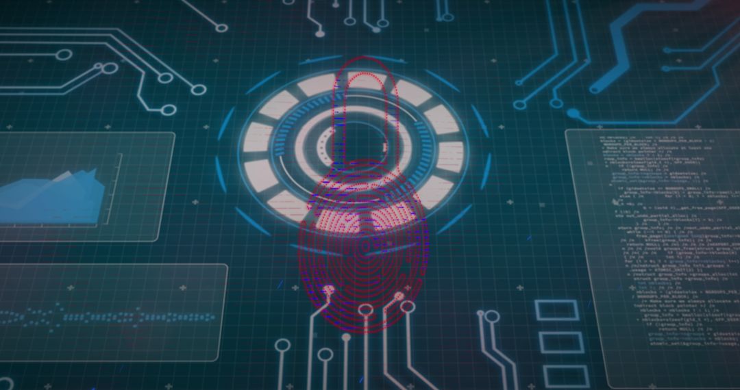 Red Padlock on Digital Circuit for Data Security