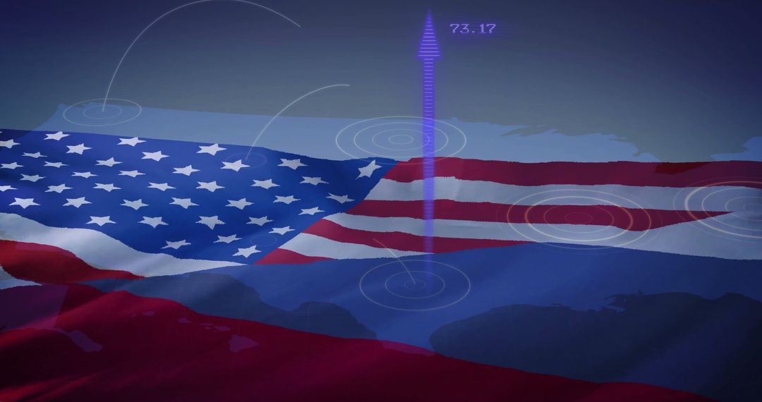 Global diplomacy concept with American and Russian flags