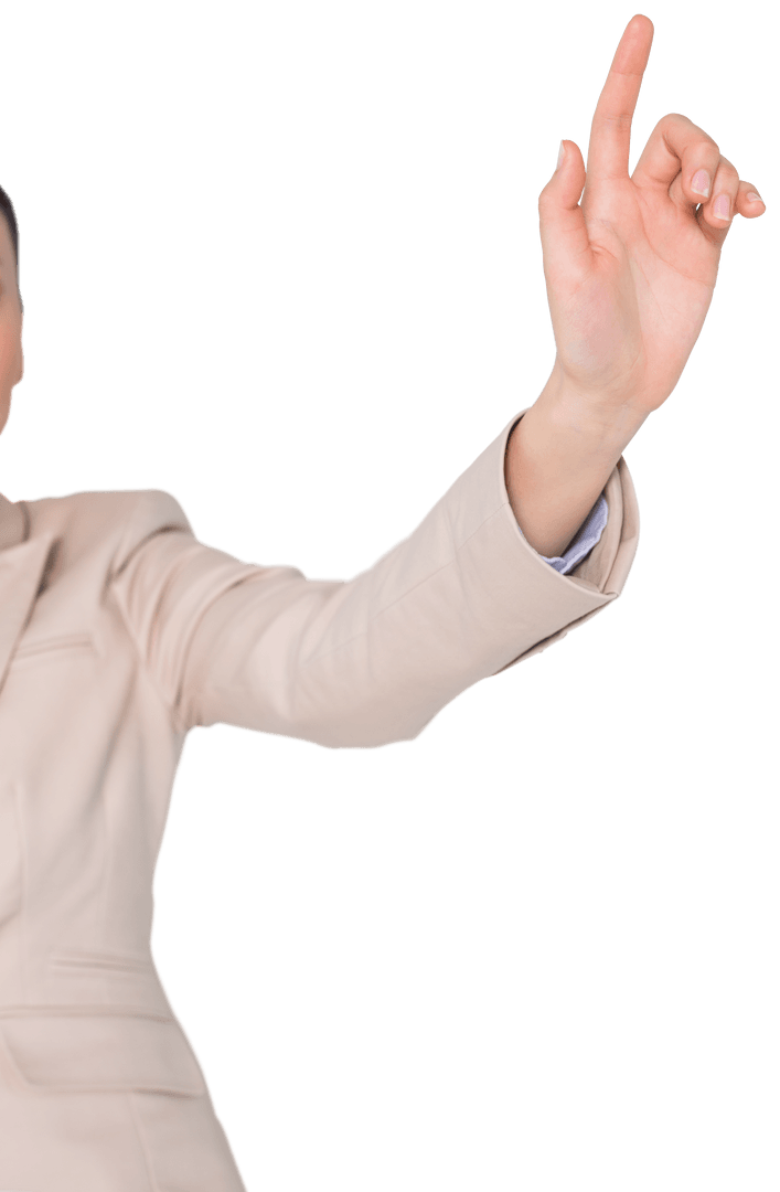 Asian Businesswoman Arm Over Transparent Background Pointing