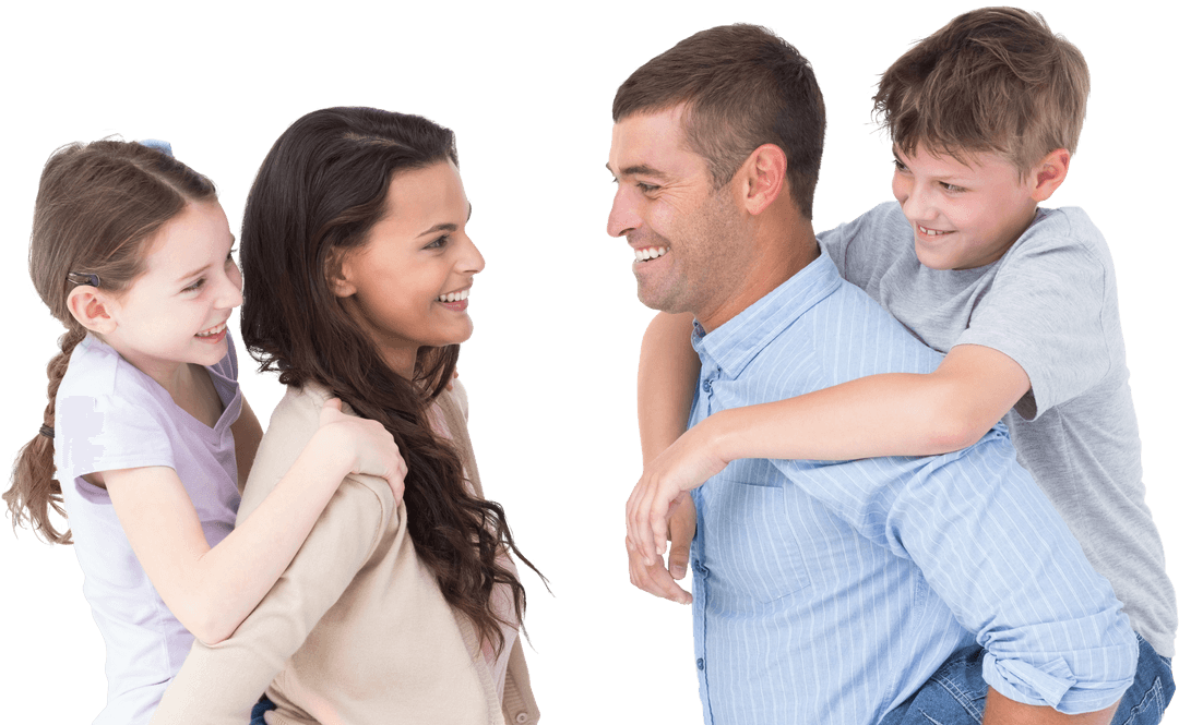 Happy Family Transparent, Piggyback Fun with Parents and Children