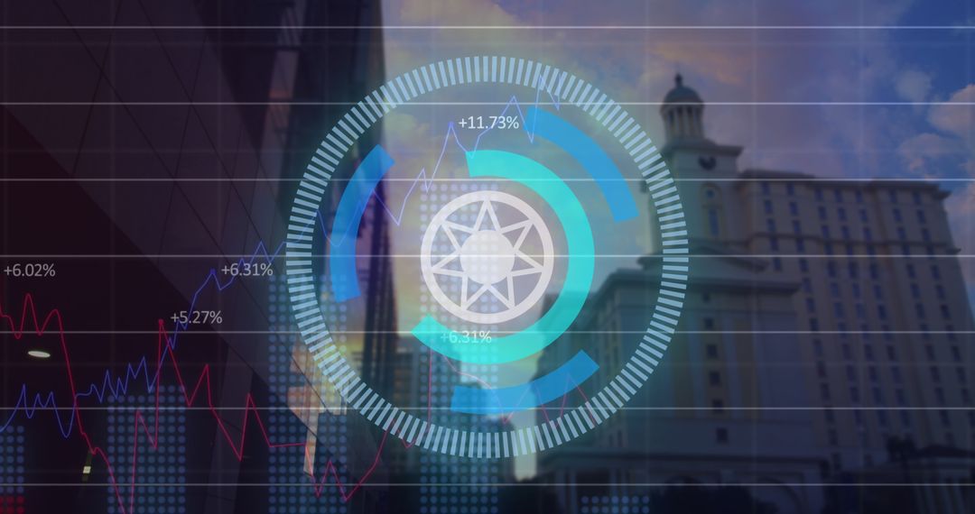 Digital Interface with Cityscape Background