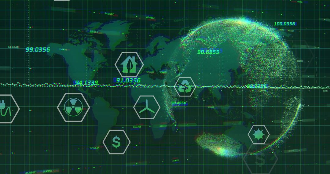 Global Data Network with Eco Icons and World Connections