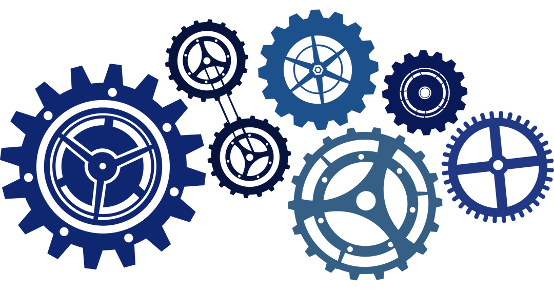 Navy Blue Gears Illustration on Transparent Background