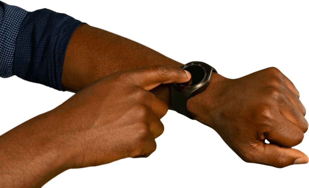 Transparent View of Man Operating Smartwatch Enhances Technology Concept